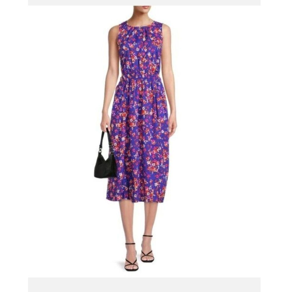 BeachLunchLounge Purple Blue & Pink Floral Cotton Cutout Summer Midi Dress
